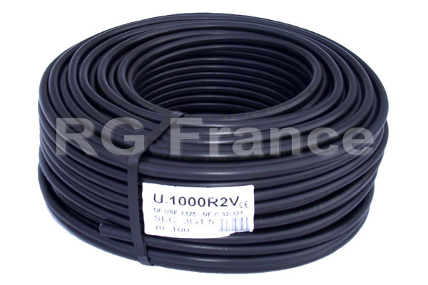 Câble R2V électrique U-1000 volts RO2V rigide 3G6mm² noir - Cliquez sur l'image pour la fermer